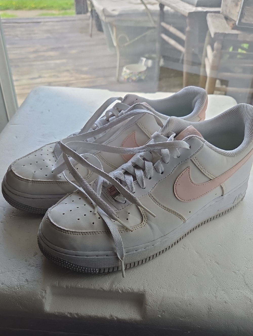 Nike Women's White Sneakers with Pink Swoosh - Casual Comfort Air Force 1